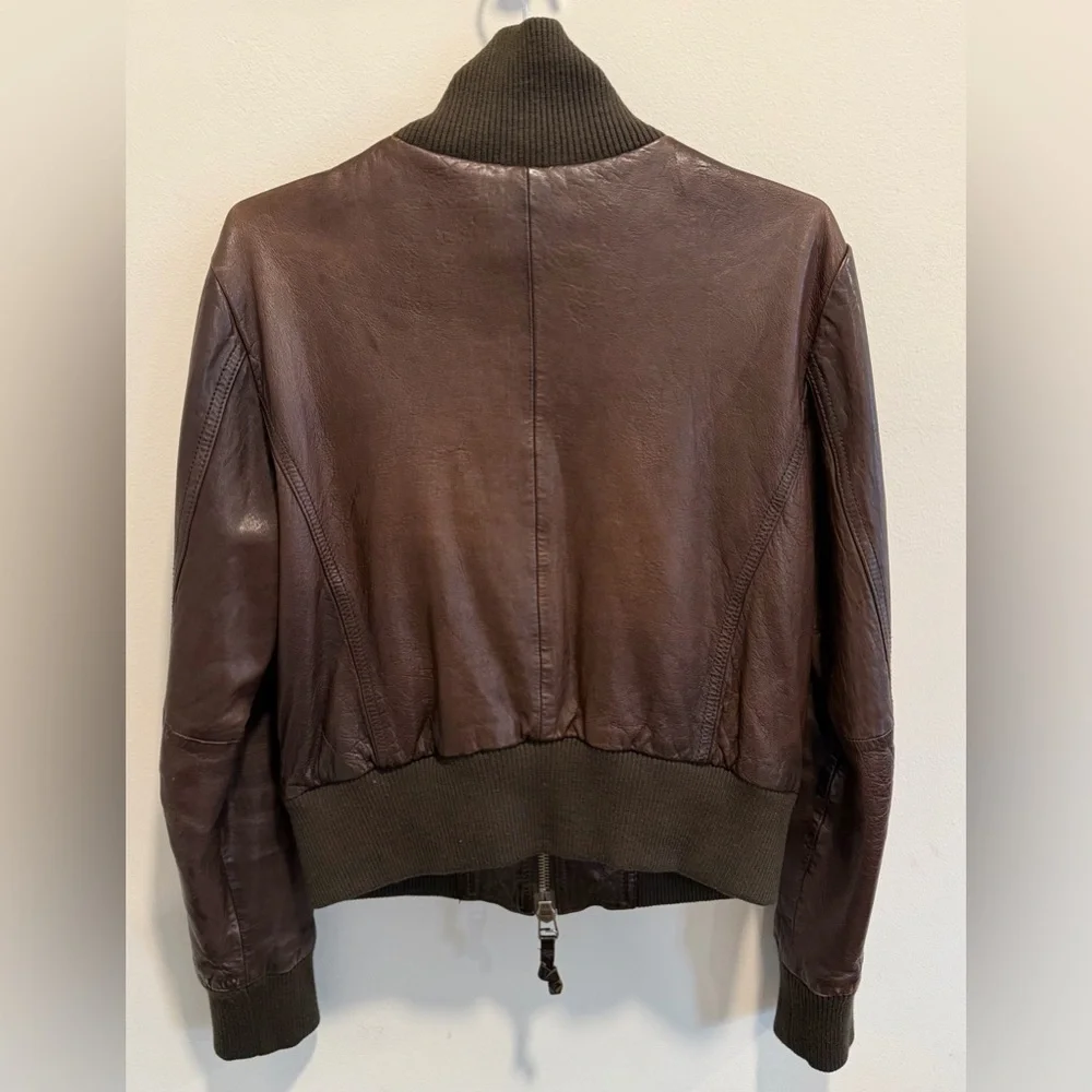 SOLD Miss Top Gun Brown Leather Bomber Jacket Size L Fully Lined - Picture 4 of 10